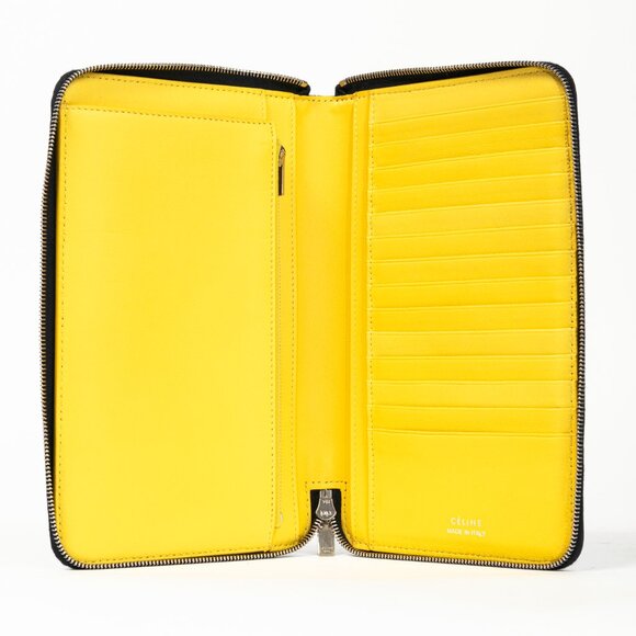 Celine Black Leather Yellow-Interior Zip Around Organizer Wallet - Picture 8 of 11